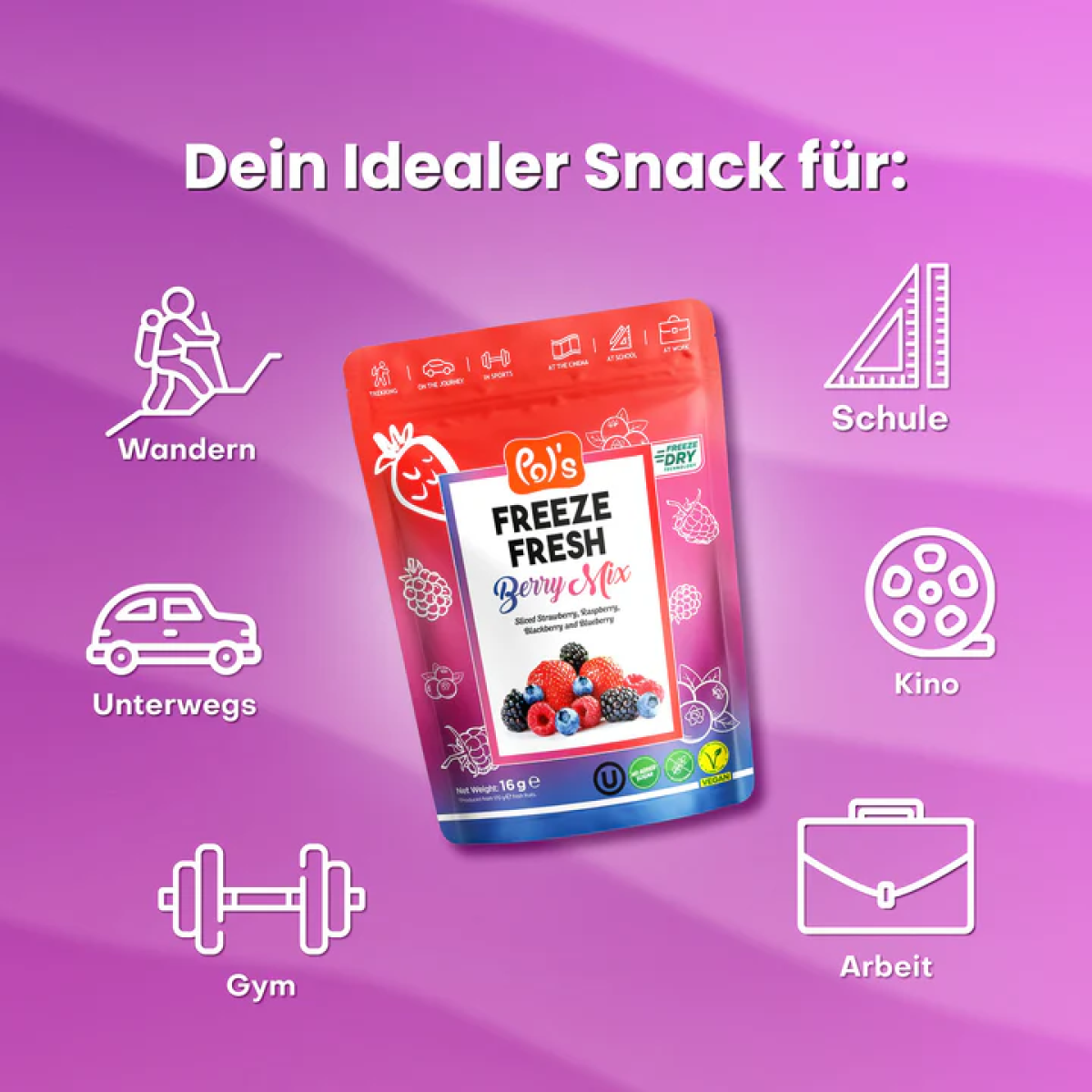 Preview: POL'S FREEZE FRESH Gefriergetrocknete Fruchtchips Berry Mix 16g