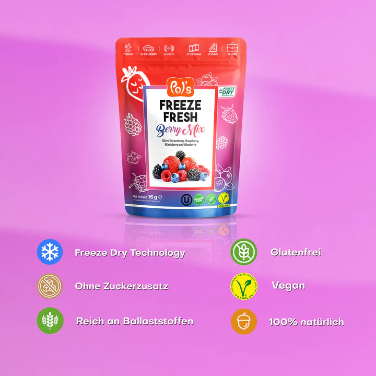 Preview: POL'S FREEZE FRESH Gefriergetrocknete Fruchtchips Berry Mix 16g